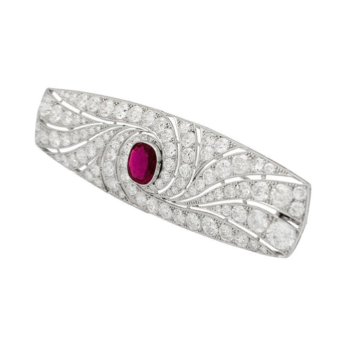 Broche Broche Art Déco en platine, rubis et diamants. 58 Facettes 31864