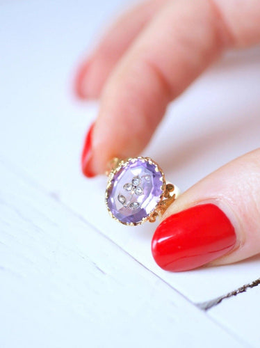 Bague Bague Victorienne intaille fleur améthyste et diamants sur or 58 Facettes
