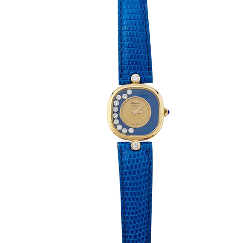 Montre Montre Chopard "Happy Diamonds" en or jaune, lapis lazuli, diamants, cuir. 58 Facettes 31222