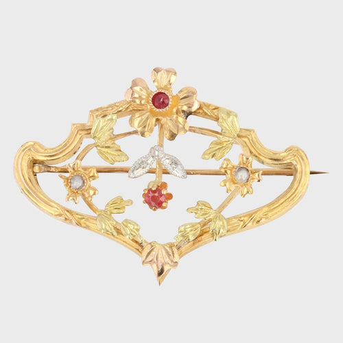 Broche Broche ancienne en ors aux motifs floraux 58 Facettes 19-196