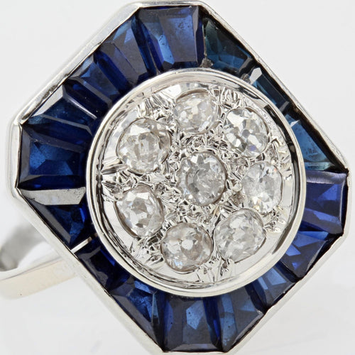 Bague 54 Bague art déco pavage de diamants et saphirs 58 Facettes 22-112