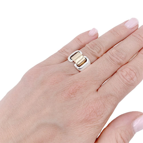 Bague 49 Bague Hermès, "Bakuba", or jaune, argent. 58 Facettes 32721