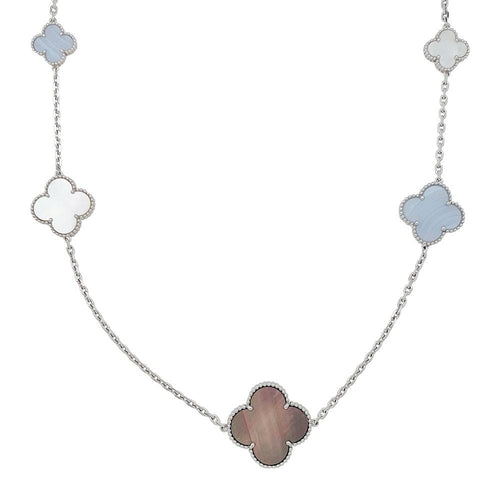 Collier Sautoir Van Cleef & Arpels, "Magic Alhambra", en or blanc, calcédoine et nacre. 58 Facettes 31454