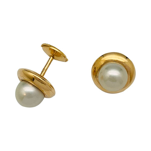 Boucles d'oreilles Puces Cartier, or jaune, perles. 58 Facettes 31872