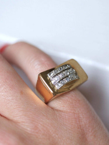 Bague Bague chevalière Tank or et diamants 58 Facettes