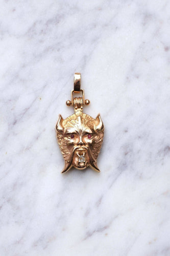 Pendentif Pendentif ancien faune, dieu Pan, diable, ouvrant en or rose et diamant 58 Facettes