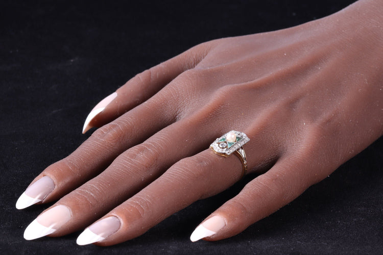 Bague 52 Design déco intemporel : bague diamant, émeraude et perle 58 Facettes 23251-0359