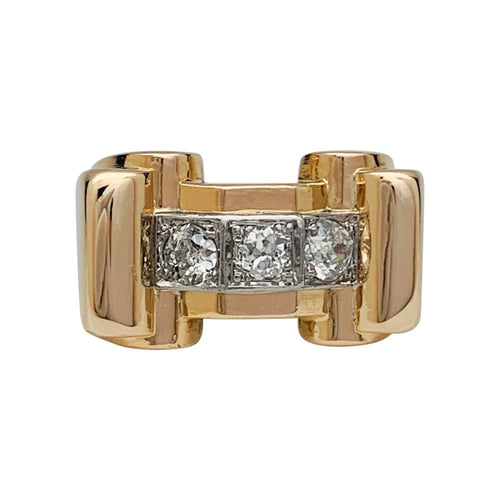 Bague 58 Bague tank or rose, platine et diamants. 58 Facettes 31517