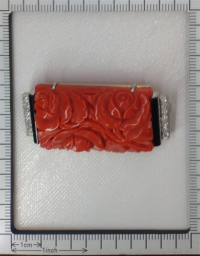 Broche Broche Art Déco Diamants Onyx Corail Sanguin 58 Facettes 23277-0093