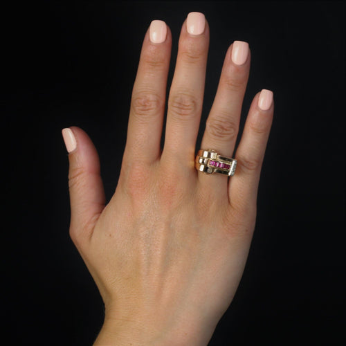 Bague 55 Bague tank asymétrique diamants rubis 58 Facettes 23-194