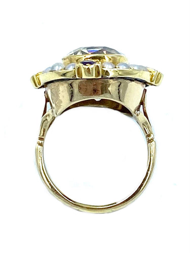 Bague Bague 19ème or saphir jaune, améthystes et perles fines 58 Facettes