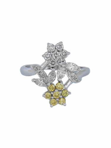 Bague Bague Toi & Moi fleurs diamants blancs et jaunes 58 Facettes