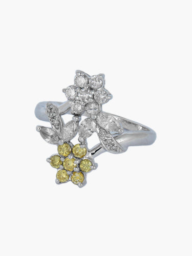 Bague Bague Toi & Moi fleurs diamants blancs et jaunes 58 Facettes