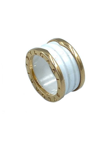 Bague 54 BVLGARI. Collection BZero 1, alliance or rose 18K et céramique 58 Facettes