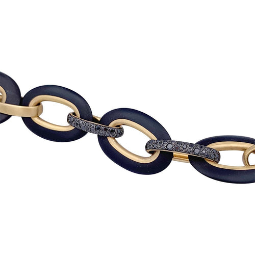 Collier Sautoir Pomellato "Victoria" or rose, diamants noirs, jais. 58 Facettes 33419