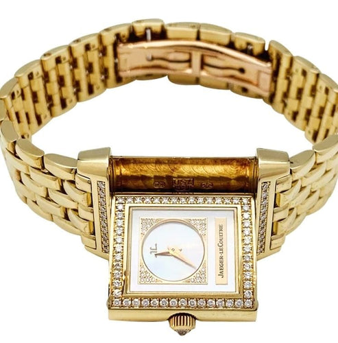 Montre Montre Jaeger Lecoultre "Reverso Duetto" en or jaune, nacre et diamants. 58 Facettes 32208