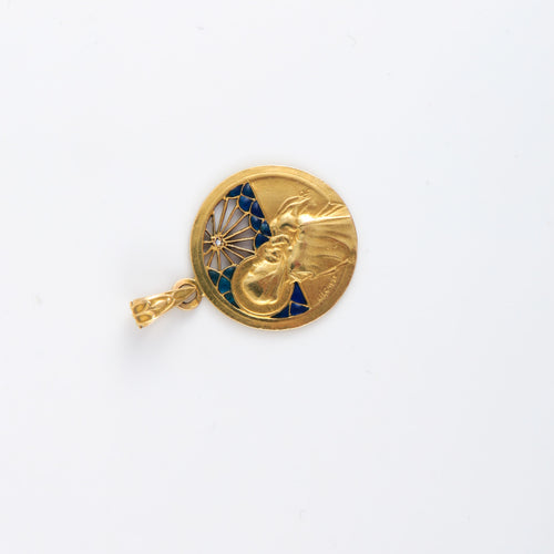 Pendentif Médaille Art Nouveau Liegault diamant et émail plique à jour 58 Facettes