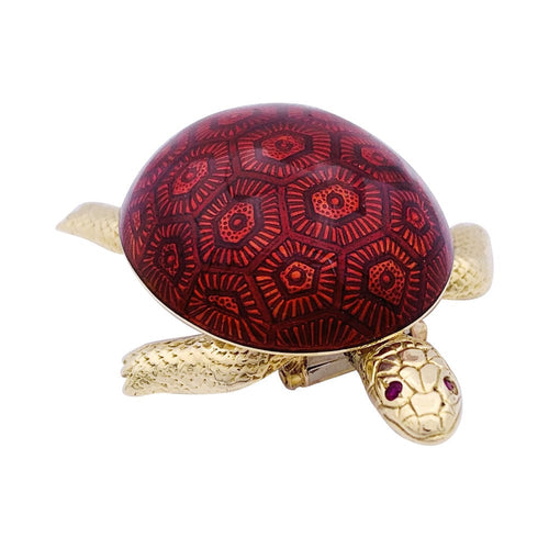 Broche Broche Boucheron, "Tortue", or jaune, émail, rubis. 58 Facettes 33291