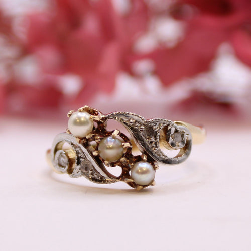 Bague Bague Trilogie Belle Epoque Perles fines Diamants 58 Facettes