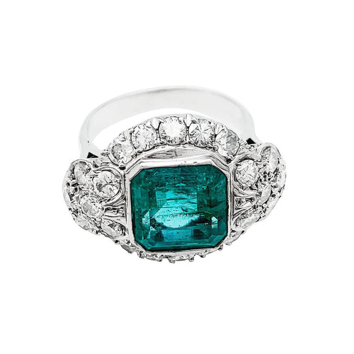 Bague 53 Bague Art Déco en platine, émeraude et diamants. 58 Facettes 30766