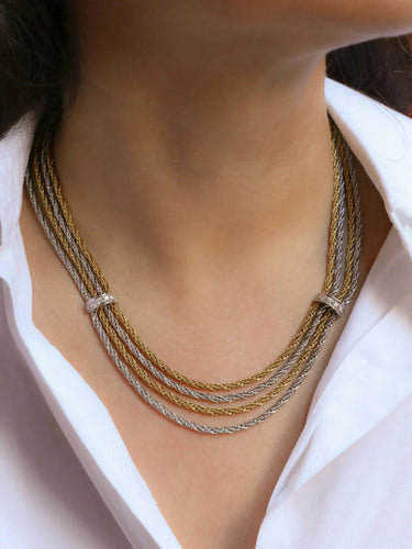 Collier Collier draperie vintage quatre rangs diamants 58 Facettes J97