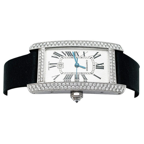 Montre Montre Cartier, "Tank américaine", en or blanc et diamants. 58 Facettes 30410