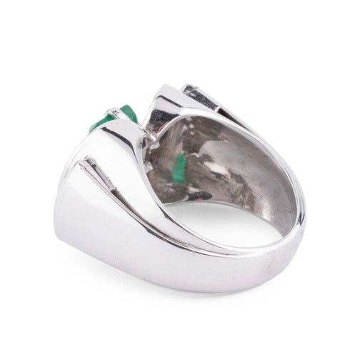 Bague Bague Art Déco Emeraude, Diamants, Or Gris & Platine 58 Facettes 1