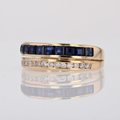 Bague 54 Bague jonc 2 anneaux saphirs calibrés diamants 58 Facettes 17-001A