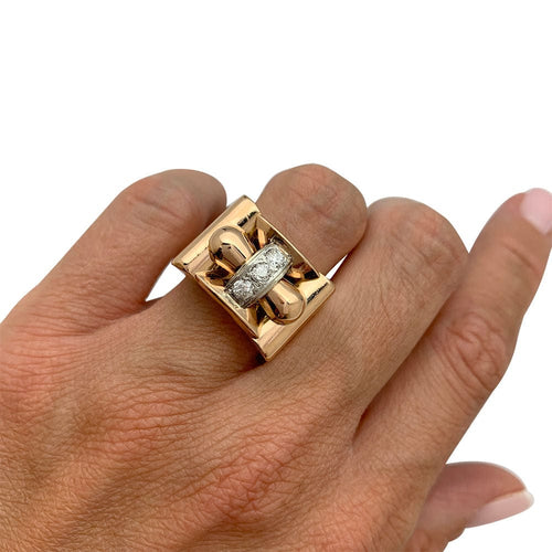 Bague 53 Bague tank or rose, blanc et diamants. 58 Facettes 31901