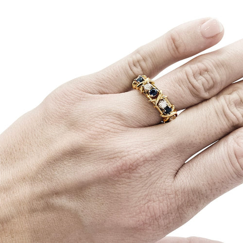 Bague 52 Bague Tiffany&Co. "Sixteen Stones", or jaune, platine, diamants et saphirs. 58 Facettes 30738