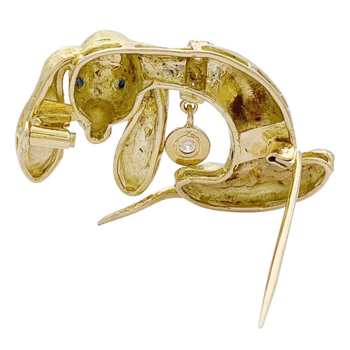 Broche Broche vintage "Teckel", or jaune, diamants. 58 Facettes 32545