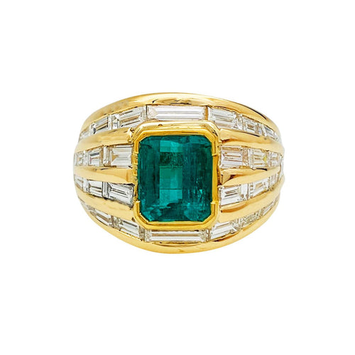 Bague 58 Bague or jaune, émeraude 2.86 carats, diamants baguettes. 58 Facettes 30650