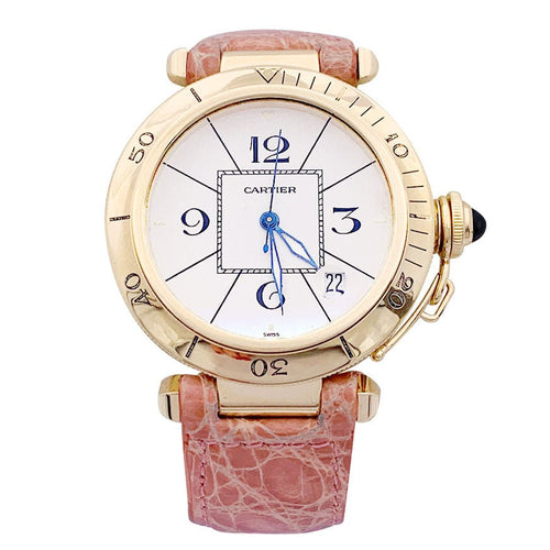 Montre Montre Cartier "Pasha" or jaune, cuir. 58 Facettes 33506