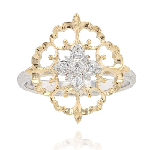 Bague 53 Bague diamants ors jaune et blanc arabesques grand modèle 58 Facettes AN198