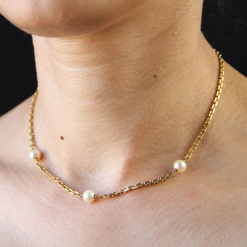 Collier Collier ras du cou or jaune 3 perles 58 Facettes 16-348A