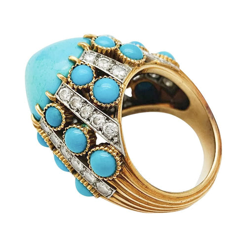 Boucles d'oreilles Parure Cartier Paris, turquoises et diamants. 58 Facettes 30646/30347