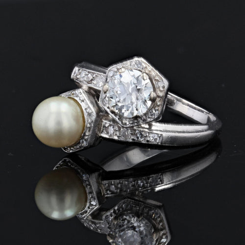 Bague 53 Bague ancienne toi et moi diamants perle 58 Facettes 22-202