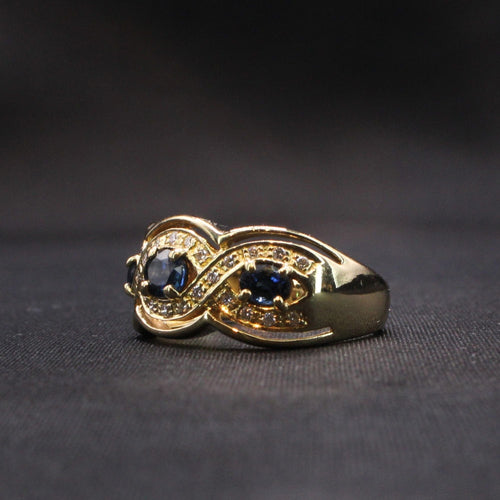 Bague 56 Bague Jarretière Or jaune Saphirs Diamants 58 Facettes