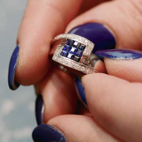 Bague Bague en or blanc diamants et saphirs 58 Facettes 15937