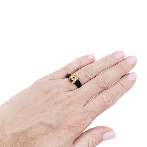 Bague 51.5 Bague Cartier, "Double C", or jaune, onyx, diamants. 58 Facettes 32783