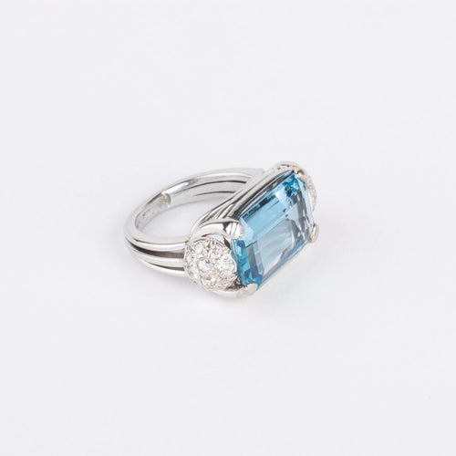 Bague Bague or gris aigue marine et diamants 58 Facettes