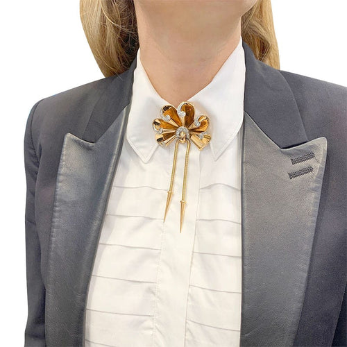 Broche Broche vintage or rose, platine et diamants. 58 Facettes 32115