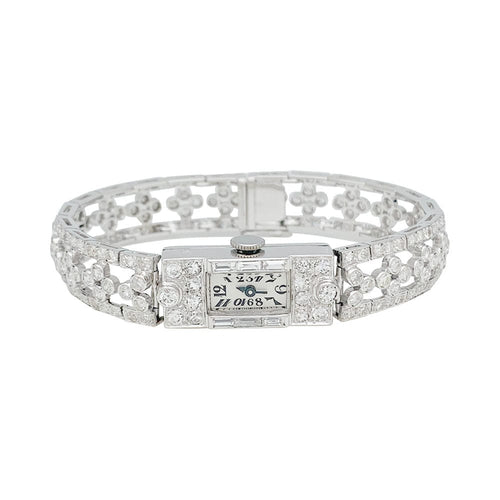 Montre Montre Art Déco en platine, or blanc et diamants. 58 Facettes 31334