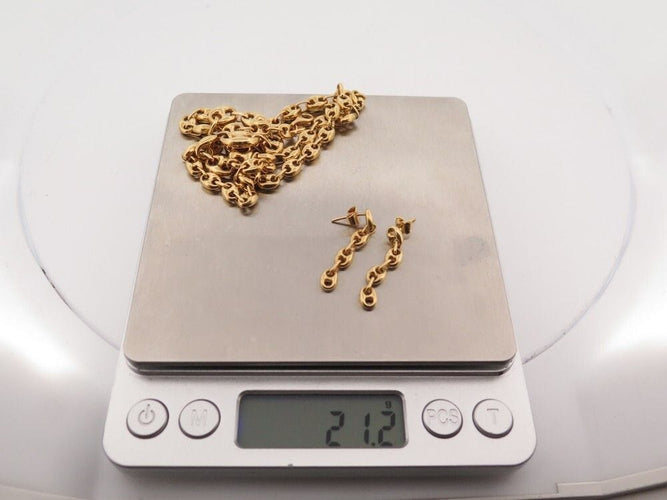 Collier parure collier + boucles d'oreilles maille grain de cafe or 18k 58 Facettes 258005