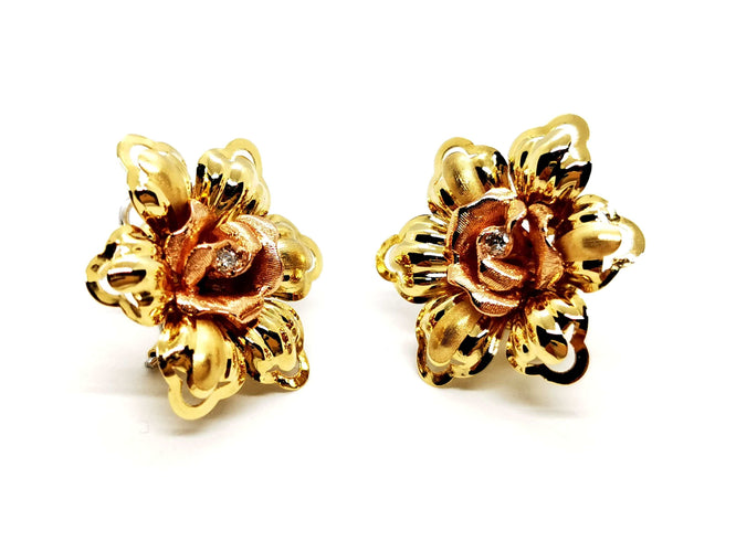 Boucles d'oreilles Boucles d'oreilles Fleur Or jaune Diamant 58 Facettes 1186469CN
