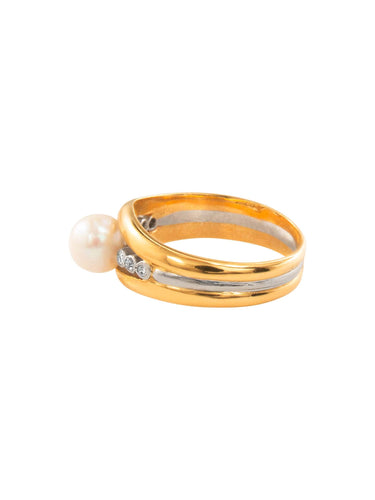 Bague 56.5 Bague Jonc Perle et Diamants 58 Facettes