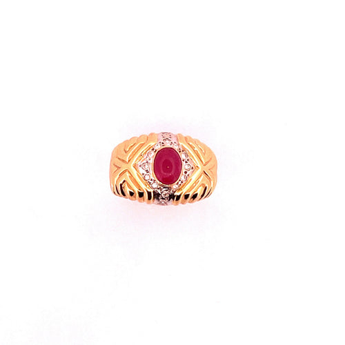 Bague Bague vintage en or jaune, rubis cabochon et diamants 58 Facettes