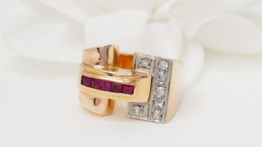 Bague 51 Bague Tank Or Diamants Rubis 58 Facettes 29146