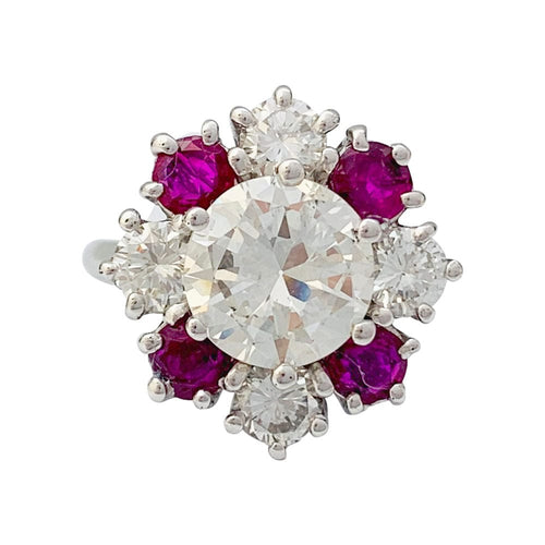 Bague 51 Bague diamant 2,22 carats à entourage diamants et rubis. 58 Facettes 31467