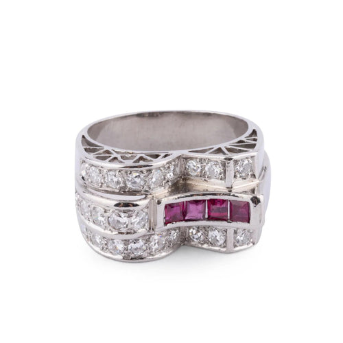 Bague Bague Tank Platine Diamant Rubis 58 Facettes 1